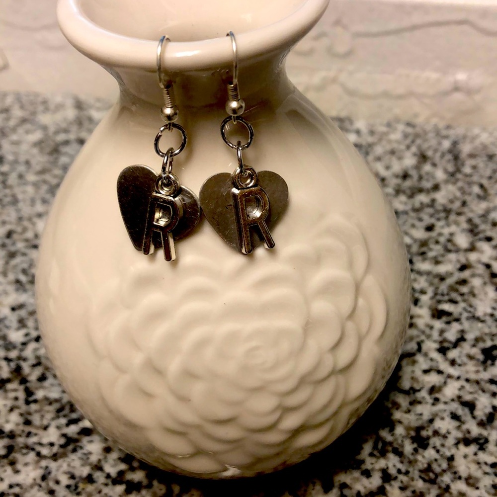 Forest Fairy Heart R Initial Earrings